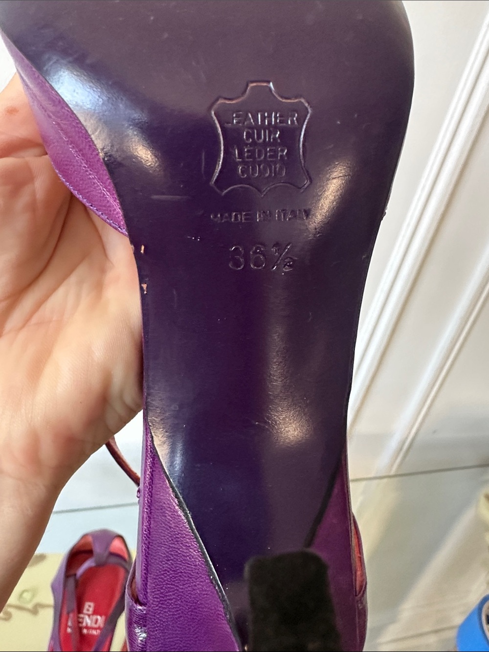 Fendi Purple and Red Geometric Pointed-Toe Ankle-Strap Heels - Picture 4 of 5
